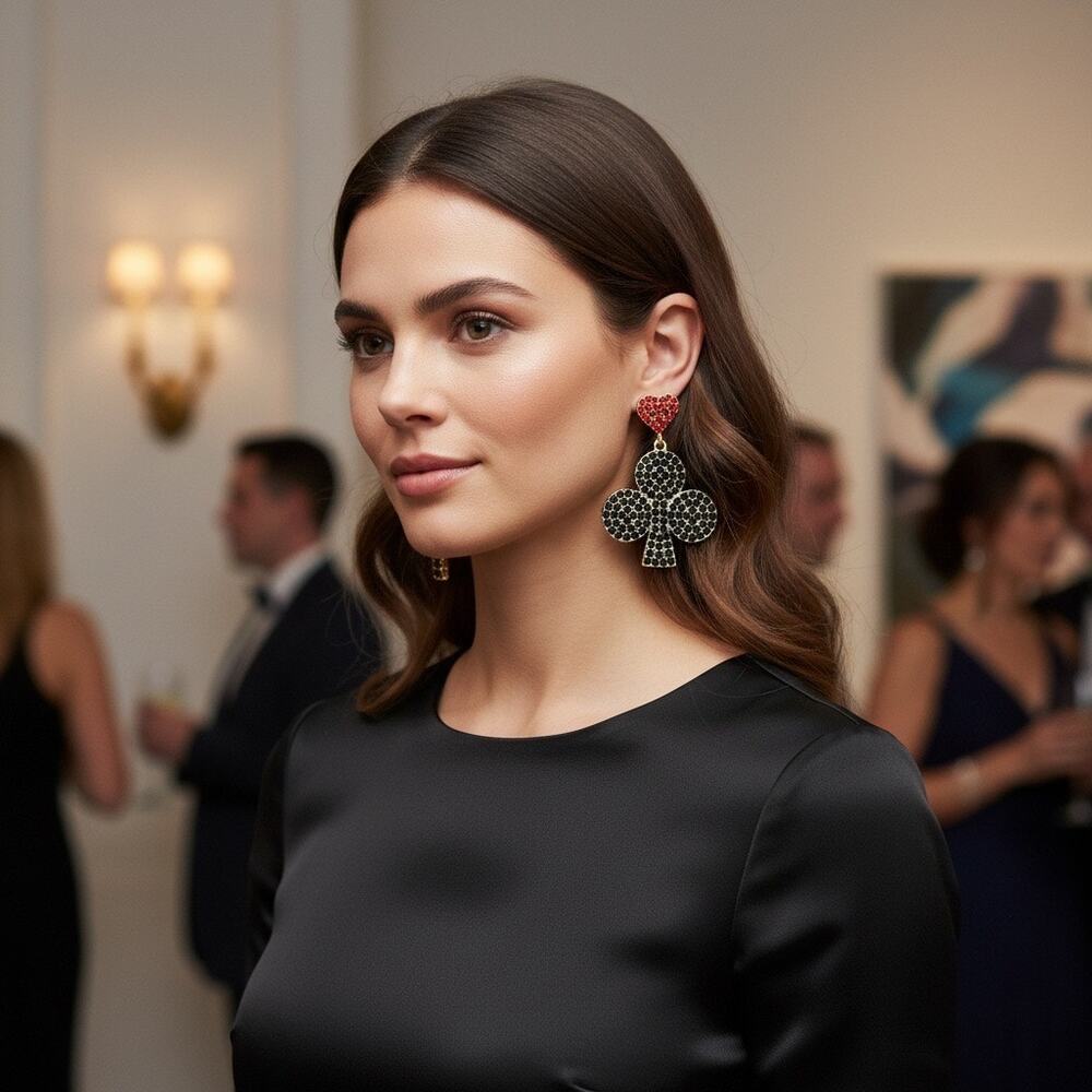 3/$25 - Poker Rhinestone Mismatch Statement Earrings
